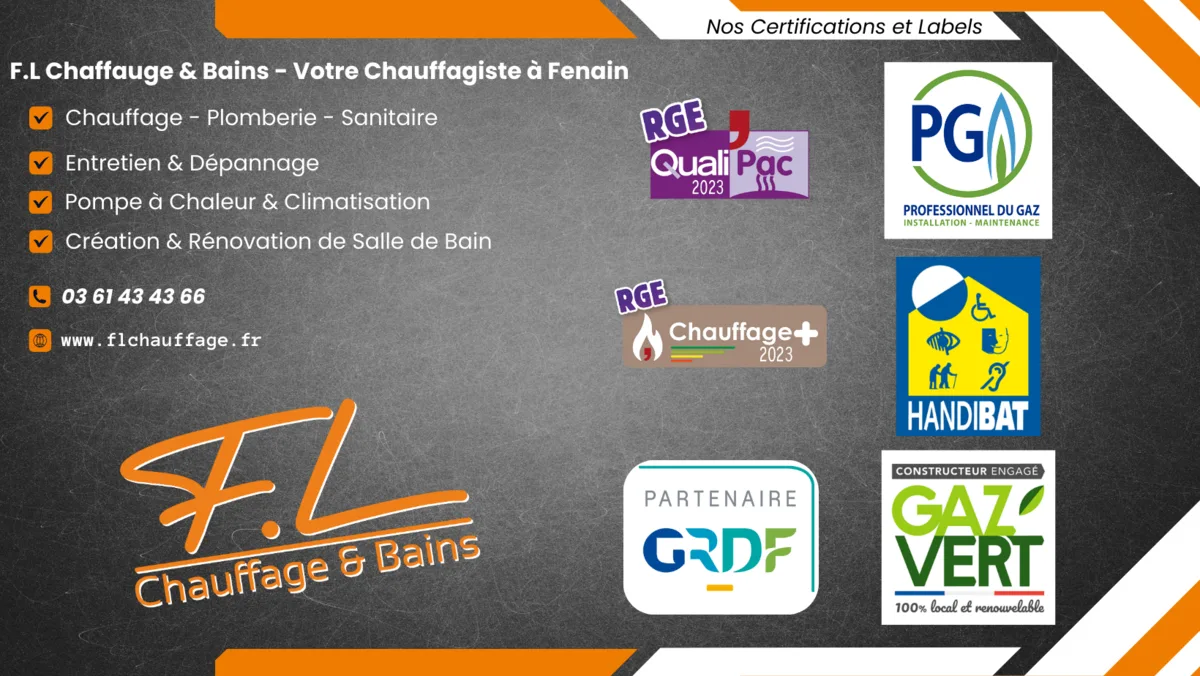 FL Chauffage & Bains, votre chauffagiste à Fenain : chauffage, plomberie, pompe à chaleur, salle de bain